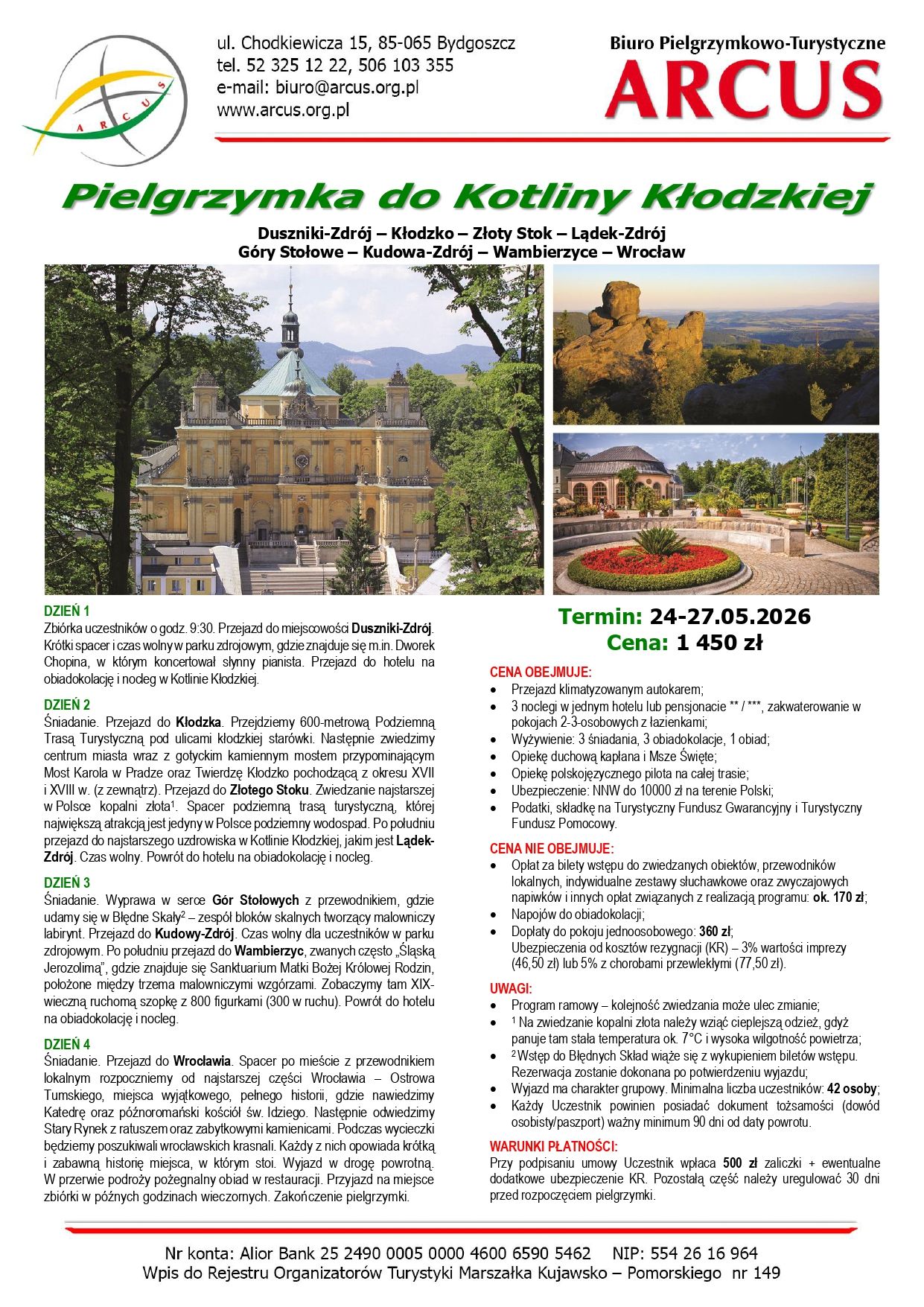 Pielgrzymka do Kotliny Kłodzkiej 24-27.05.2026